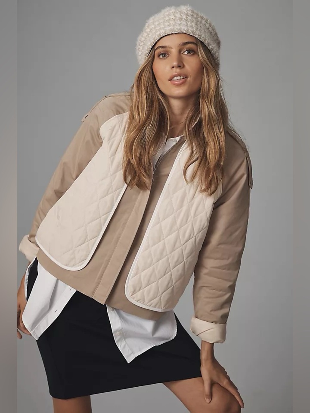 By Anthropologie Two-Tone Quilted Layered Utility Jacket | Size S
